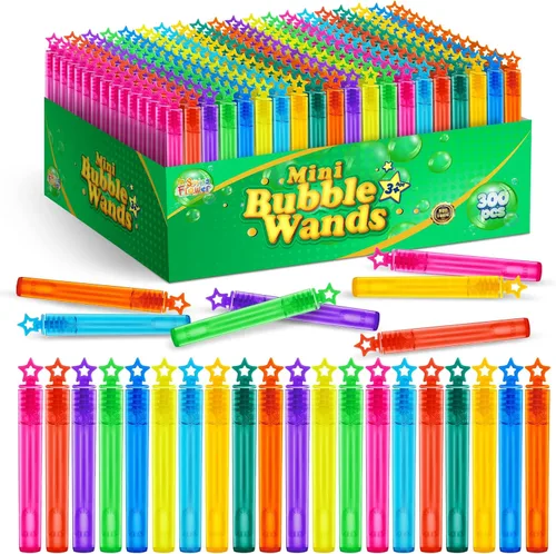 300 piezas de varitas para burbujas mini, surtido de juguetes para regalos de fiesta de burbujas para niños, juguetes temáticos para cumpleaños,