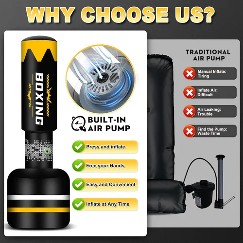Miniatura 3 de Upgrated Standing Punching Bag for Adults with Automatic Built in Air Pump, 69'' Heavy Bag Boxing Equipment with 12OZ Gloves Kicking Bag for