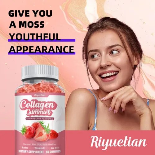 Miniatura 5 de Gomitas de colágeno con vitamina C, zinc y biotina, suplemento de belleza con sabor a fresa, suplemento de péptidos de colágeno hidrolizados