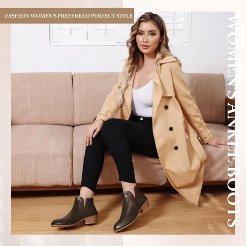 Miniatura 7 de SDONY Botines de tacón bajo para mujer, botines gruesos y elegantes con cremallera para mujer