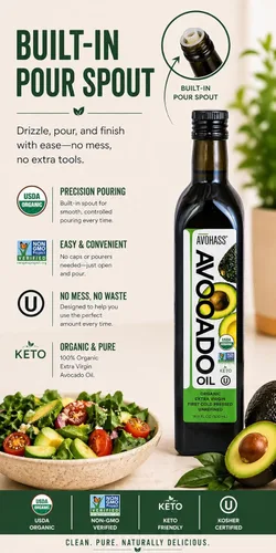 Miniatura 9 de Avohass Aceite de aguacate orgánico extra virgen de 16.9 onzas, certificado USDA, primer prensado en frío, sin refinar, sin OMG, de origen mexicano