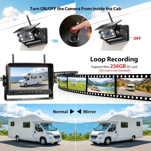 Miniatura 3 de Sistema de cámara de respaldo inalámbrica solar magnética, monitor HD 1080P de 7" con cámara de visión trasera para RV/remolque/quinta rueda/camper