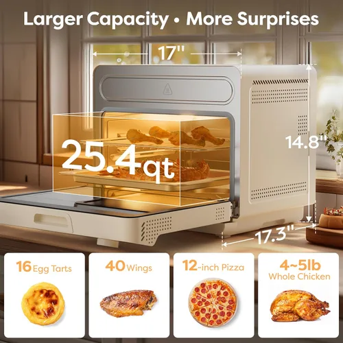 Miniatura 5 de CIARRA Horno de Vapor de Encimera 12 en 1 con Freidora de Aire, Combo de Freidora de Aire de Vapor de 25.4QT Nosh Oven Pro - Tostador de Convección
