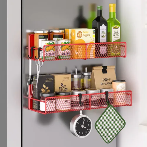 Miniatura 43 de Estante magnético para especias para refrigerador, paquete de 7 estantes magnéticos fuertes 100% de metal, organizador de especias con soporte