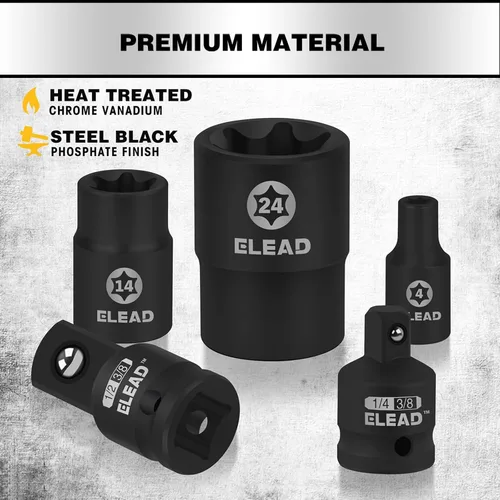 Miniatura 4 de Juego de llaves de vaso E-Torx invertidas de 17 piezas, acero Cr-V de impacto prémium E4 - E24 Star hembra para llave de impacto 1/2 3/8 1/4 Kit
