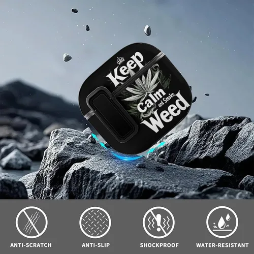 Miniatura 6 de Keep Calm and Smoke Weeds - Funda para auriculares Bluetooth compatible con AirPods 4 con protector de botón negro
