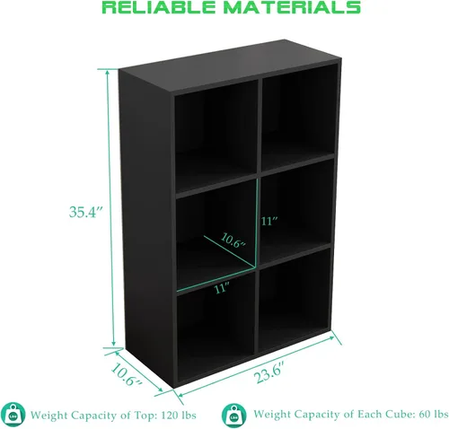 Miniatura 3 de OSCHF - Estantería de almacenamiento de 6 cubos, estantería de madera de 3 niveles con soporte en el suelo, estantería abierta para el hogar