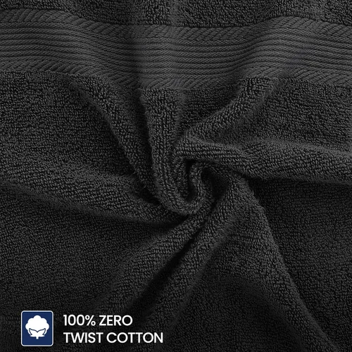 Miniatura 2 de Linteum Textile Supply Toalla de mano negra prémium de 16 x 27 pulgadas, 100% algodón, sin torsión, absorbente, de secado rápido, duradera