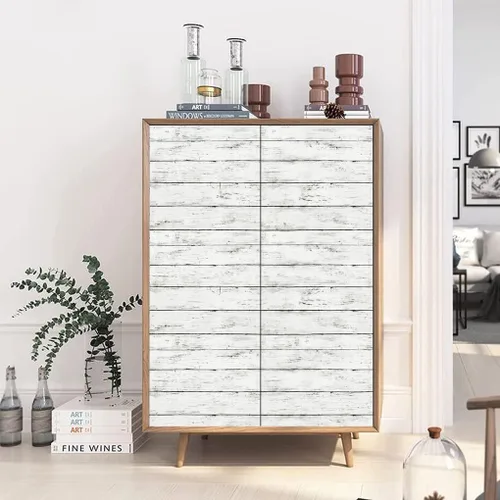 Miniatura 3 de Arthome 17 x 393 pulgadas Papel tapiz blanco gris, adhesivo de pelar y pegar, papel de contacto de madera, autoadhesivo, fácil de limpiar, película