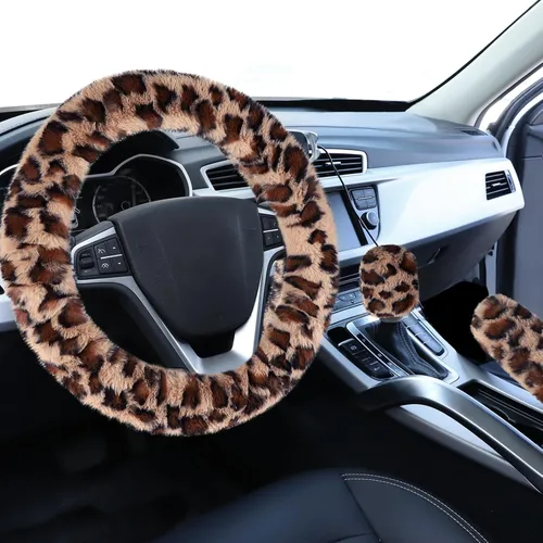 Miniatura 14 de Accmor - Funda mullida para volante para mujeres y niñas, ajuste universal de 15 pulgadas, funda de freno de mano y funda para palanca de cambios