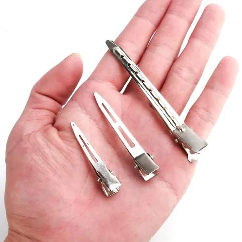Miniatura 3 de 65 pinzas de pelo con pico de pato para corte de peinado, pinzas de pelo de cocodrilo plateado de metal para mujeres, 3 tamaños de pinzas de pelo