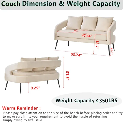Miniatura 2 de Juego de 1 sofá biplaza pequeño y 2 sillas decorativas, juego de sofá y sillón de 3 piezas para sala de estar, moderno sofá de terciopelo con silla
