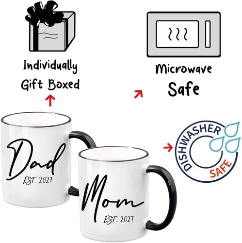 Miniatura 3 de Dnuiyses EST 2027 - Tazas para papá y mamá, regalos de taza para padres nuevos, regalos para el día de la madre, regalo para el padre por primera