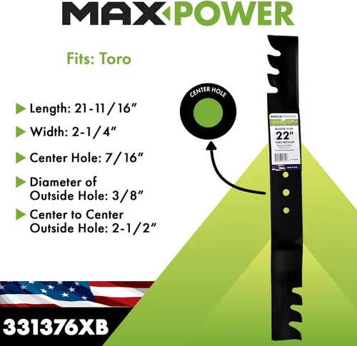 Miniatura 2 de MaxPower 331376XB Cuchilla comercial para trituradora de rastrojos para recicladoras Toro de 22 pulgadas, reemplaza OEM no. 108-9764-03