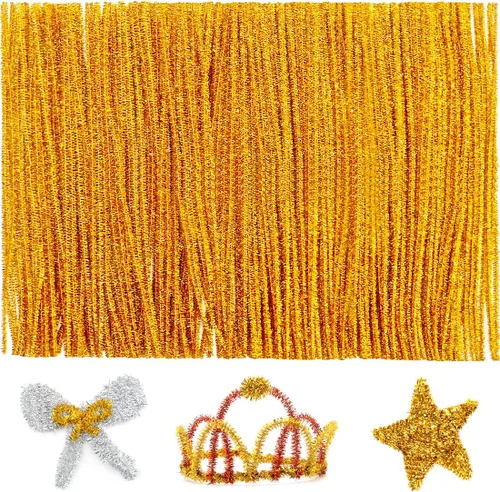Iooleem 200 limpiapipas dorados con purpurina, tallos de chenilla con purpurina, limpiapipas para manualidades, manualidades con limpiapipas,