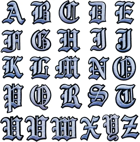 Parches de letras góticas blancas en inglés antiguo termoadhesivas A-Z de 2" bordadas, transferencia térmica/cosidas, alfabeto vintage en fieltro,