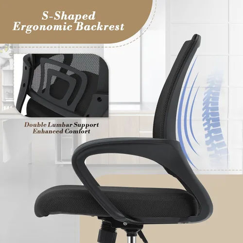 Miniatura 6 de Silla de oficina ergonómica, silla de escritorio de malla con soporte lumbar y asiento ancho (capacidad de 300 libras) altura ajustable, ruedas Negro