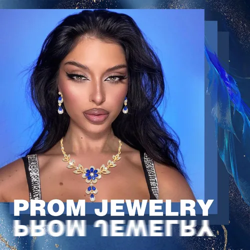 Miniatura 4 de Gold Blue Jewelry Set Diamond Black Flower Teardrop Necklace Earrings Rhinestone Crystal Wedding Prom Formal Trendy Jewelry Accessories for Brides