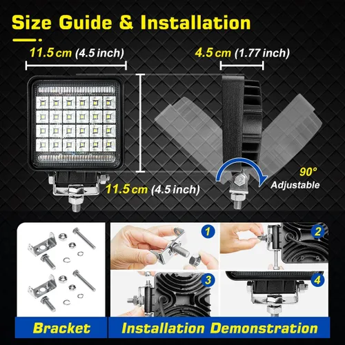Miniatura 6 de Luces LED ámbar y blanco de alta gama, paquete de 2 módulos de luz cuadrados de 4.5 pulgadas con arnés de cableado, 3 modos de inundación puntual