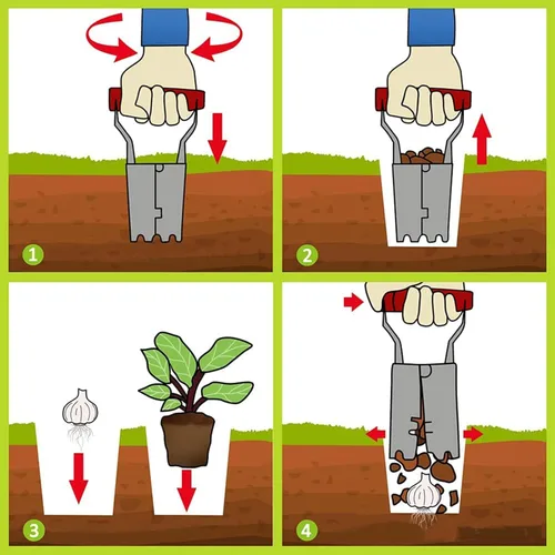 Miniatura 6 de FLORA GUARD Plantador de Bulbos con Marcadores de Profundidad - Transplantador de Semillas con Liberación Automática de Suelo para Plantar/Cavar