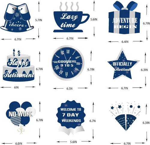 Miniatura 2 de 9 piezas de decoración de feliz jubilación, centros de mesa de nido de abeja, suministros de fiesta, azul y plateado, letrero de aventura