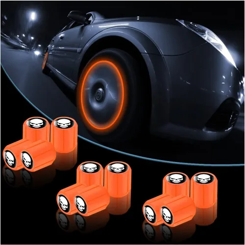 Miniatura 10 de 12 piezas de tapones fluorescentes con forma de calavera para válvulas de neumáticos de automóvil, cubierta de válvula de rueda de ABS resistente a