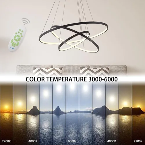 Miniatura 5 de LightInTheBox Lámpara colgante de 3 anillos para sala de estar, comedor, luz de techo moderna, diseño de círculo, 20+40+23.6 in, color = negro