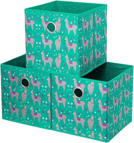 QY-SC16-3 - Cubos plegables de tela Strorage de 10 x 10 x 10 pulgadas, patrón de alpaca verde lago para organizador de armario, insertos y cajones,