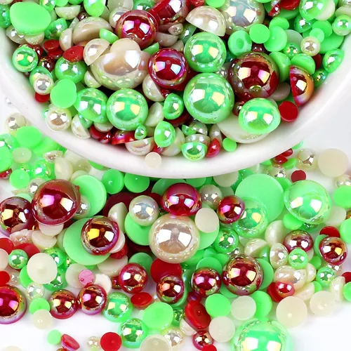 Miniatura 7 de Perlas con parte trasera plana para manualidades, 50g Mezcla Azul Rosa Blanco Medias perlas para manualidades, Tamaño mixto 3/4/5/6/8/10mm Perlas