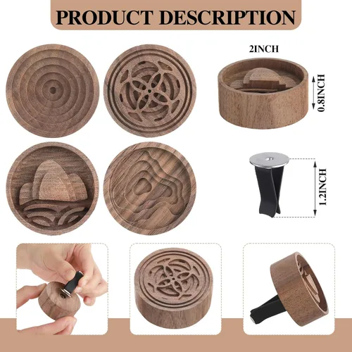 Miniatura 2 de Teenyyou Difusor pasivo de aromaterapia de madera, 4 unidades, con clip de ventilación, ambientador redondo de madera de nogal, regalos de invierno