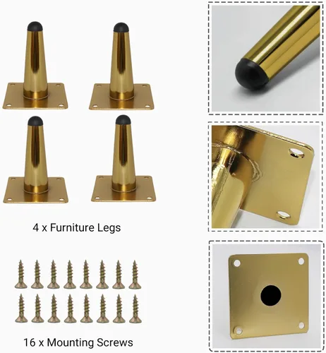 Miniatura 4 de WEICHUAN Patas rectas de repuesto de metal dorado para sofá, silla, otomana, sofá biplaza otomana, mesa auxiliar, patas de gabinete