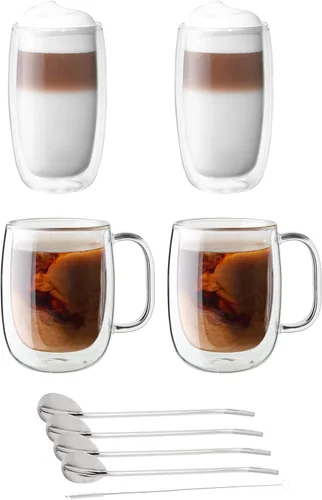 Miniatura 10 de ZWILLING Sorrento Plus 4 piezas de taza de café de vidrio de doble pared, aislada, 12 oz/355 ml, transparente