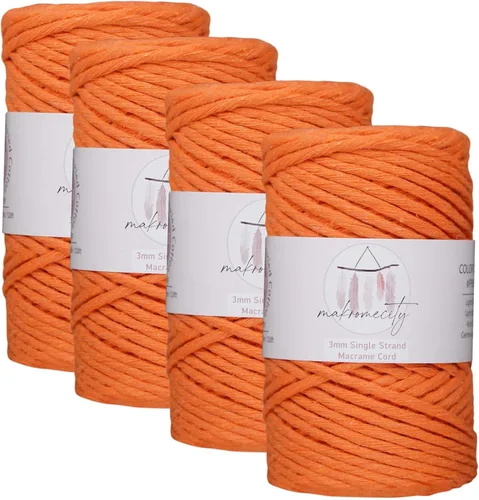 Miniatura 66 de Makromecity, Cordón de algodón para macramé de 1/8 pulgadas x 100 yardas (300 pies) Hilo de algodón verde crepé de 3 mm de un solo hilo para arte