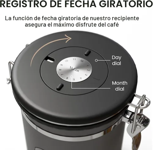 Miniatura 5 de Veken Recipiente de café grande con ventana, recipiente hermético de acero inoxidable para almacenamiento de alimentos de cocina para granos de café