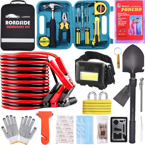 Miniatura 9 de LIANXIN Kit de Emergencia para Automóvil en Carretera - Kit de Seguridad para Automóvil Kit de Emergencia para Automóvil con Cables Puente Kit