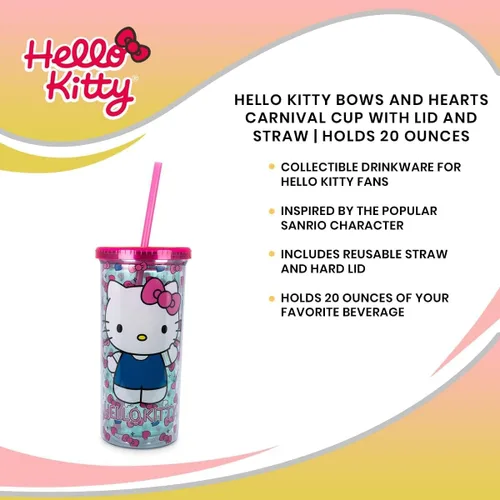 Miniatura 6 de Sanrio - Taza de carnaval de Hello Kitty con popote reutilizable y tapa a prueba de fugas, vaso frío de plástico para bebidas de té con leche Boba