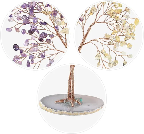 Miniatura 4 de TUMBEELLUWA Amatista + piedra de cristal citrino árbol de dinero con base de ágata hecha a mano Feng Shui Bonsái árbol de decoración de árbol