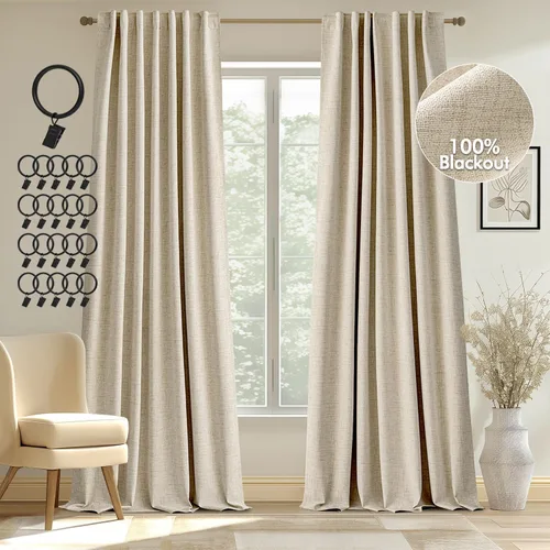 Miniatura 20 de MIULEE Cortinas 100% opacas de 84 pulgadas de largo de lino, cortinas y drapeados, juego de 2 paneles para dormitorio, pestaña trasera, sala