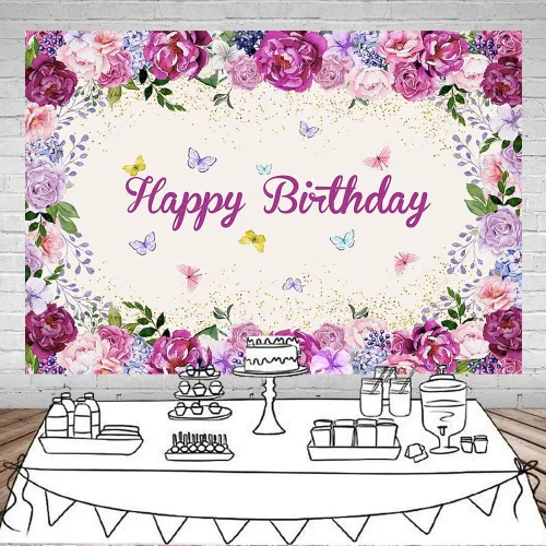 Miniatura 2 de Mocsicka Telón de fondo de fiesta floral de mariposa para bebés, niñas, hada, princesa, feliz cumpleaños, fotografía de fondo, vinilo para niños