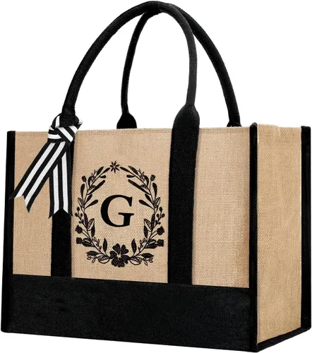 Miniatura 56 de Bolsa de mano personalizada de yute para mujeres, regalos para el día de la madre, regalo de Navidad de cumpleaños para mujeres y amigas