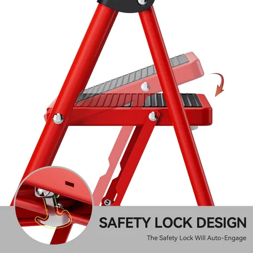 Miniatura 4 de KINGRACK Escalera plegable de 4 escalones, escalera de acero de seguridad resistente de alta resistencia con pasamanos y pedales anchos para Rojo