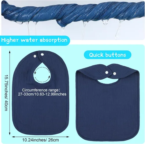 Miniatura 2 de Toulite Paquete de 6 baberos de muselina para bebé, bandana de algodón, unisex, para niños y niñas, suaves y absorbentes para la dentición y babeo