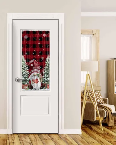 Miniatura 38 de Cortinas de puerta francesa de Navidad para ventana de puerta, panel de cortina con bolsillo para barra con alzapaños para luz lateral delantera