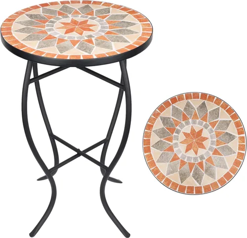 VCUTEKA Mesa auxiliar de mosaico, mesa auxiliar redonda de 21" con tapa de baldosas cerámicas de 14", mesa auxiliar de acento para patio, interior y