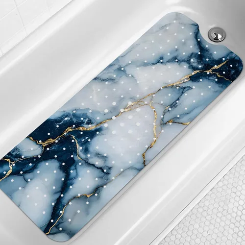 Miniatura 13 de LNOND Tapete de baño de mármol antideslizante, extra largo de 40 x 16 pulgadas, tapete antideslizante para bañera, tapete de ducha de mármol negro
