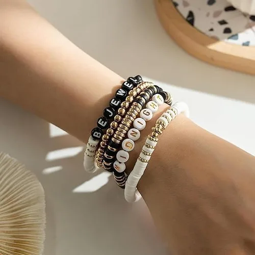 Miniatura 5 de SALBFL Pulseras elásticas para mujer, pulseras de cuentas, pulseras con dijes para mujeres, conjunto de pulseras, pulseras apilables, pulsera