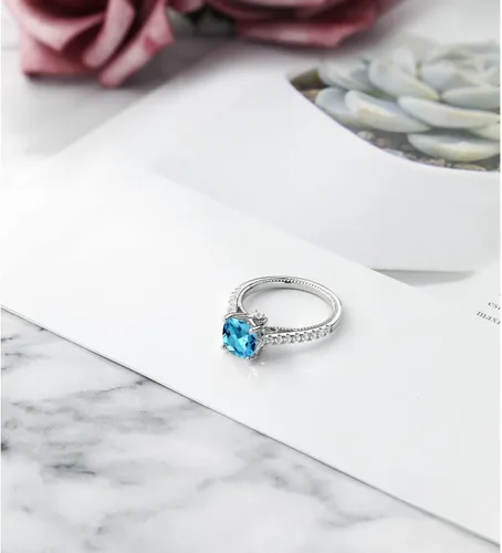 Miniatura 5 de Gem Stone King Anillo de compromiso de plata de ley 925 con piedra natal de 0.276 in y zafiro blanco creado Anillo de compromiso de boda