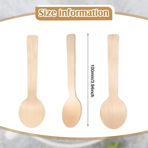 Miniatura 2 de Paquete de 500 mini cucharas de madera de 3.9 pulgadas, cucharas de madera desechables de abedul, cucharas de postre de madera pequeñas, utensilios