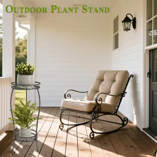 Miniatura 5 de Soporte para plantas para interiores y exteriores, soporte alto de metal negro resistente a la corrosión para plantas, 2 niveles de 27.1 pulgadas