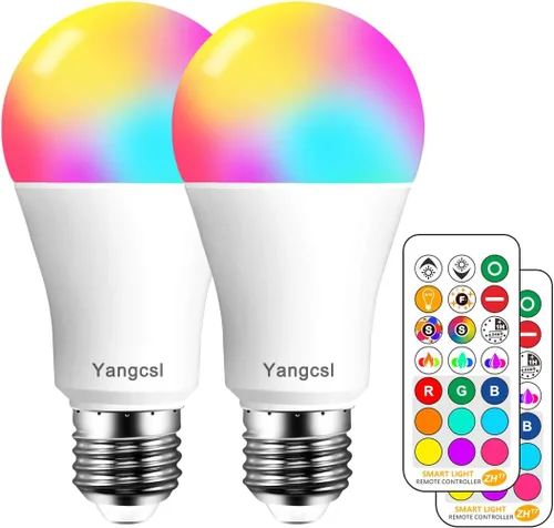 Yangcsl Bombilla LED equivalente a 85 W, bombilla RGB que cambia de color, 6 estados de ánimo, memoria, sincronización, regulable, base de tornillo